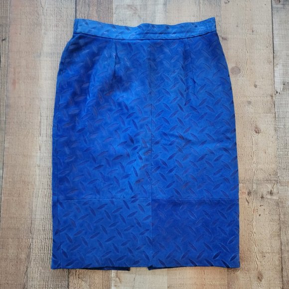Andrew Marc Blue Suede Leather Cut Out Skirt 10 - Picture 1 of 16